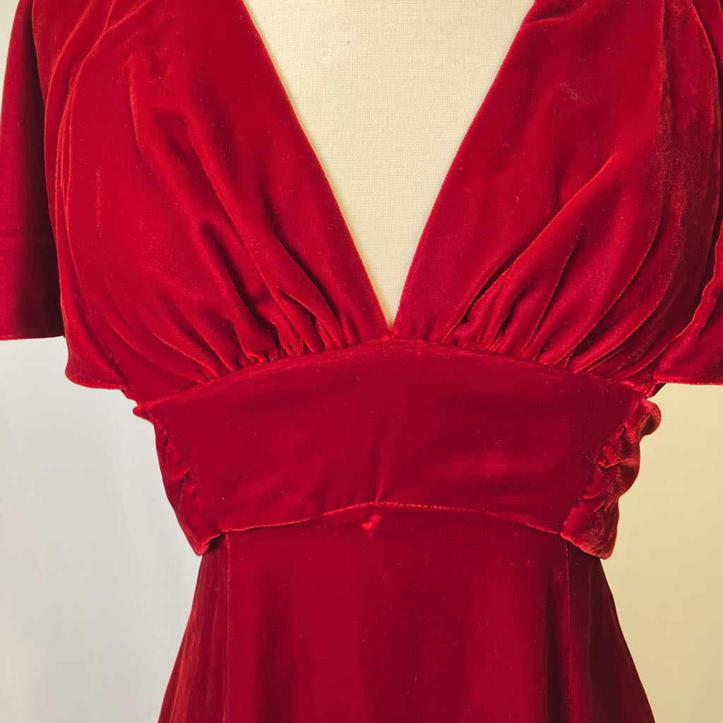 70s Red Velvet Maxi Dress