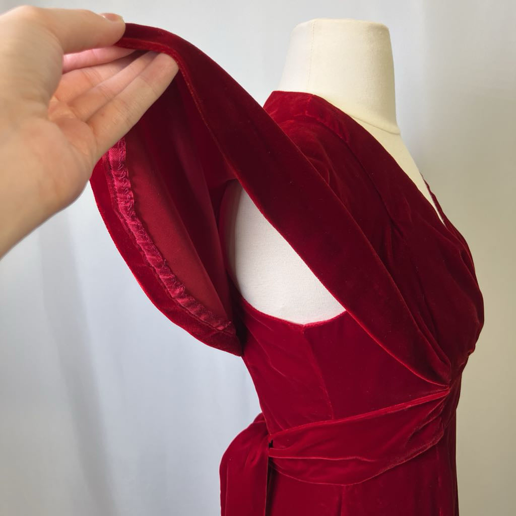 70s Red Velvet Maxi Dress