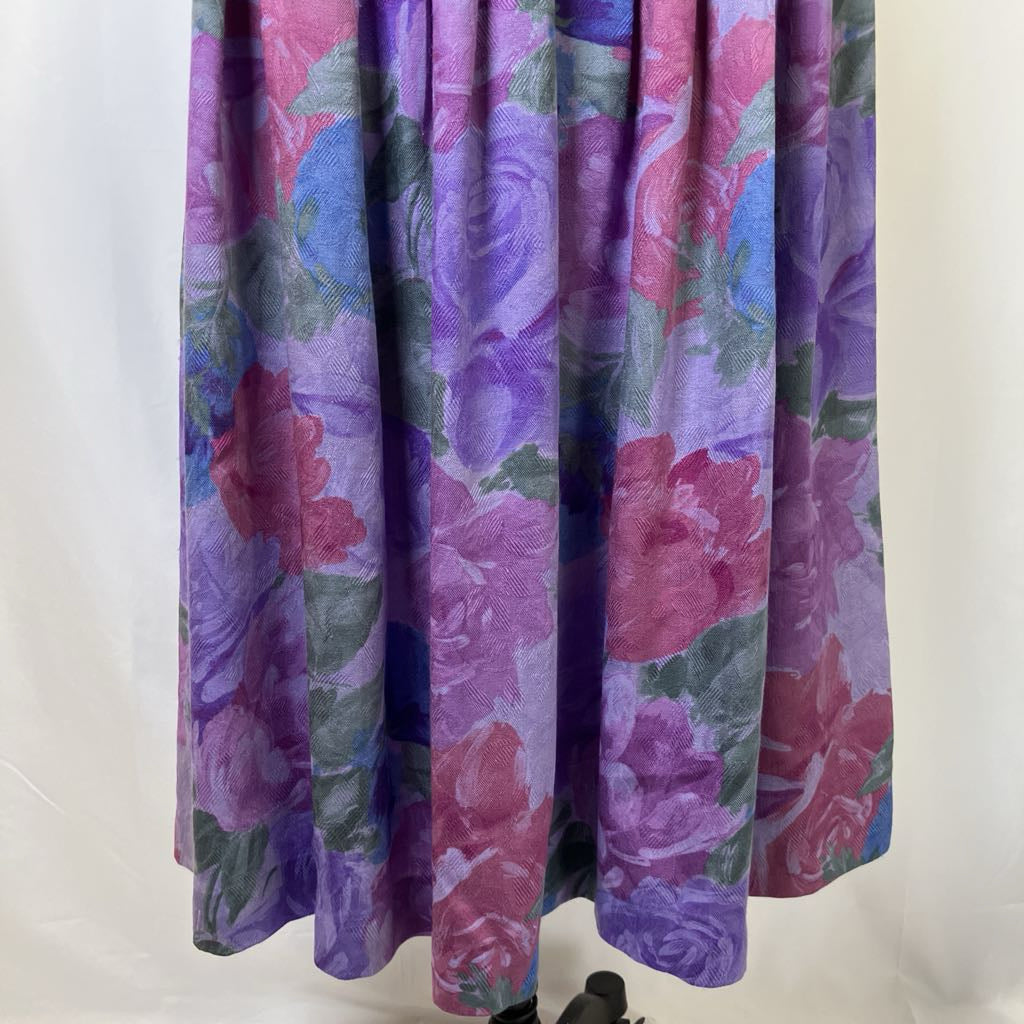 Floral curtain with pink and purple flowers on a white background