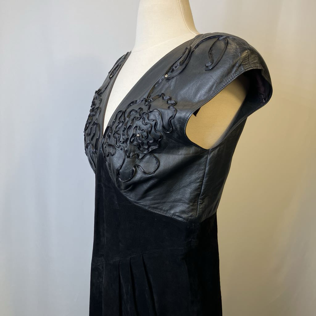 1980s Karen Okada for David Howard Leather & Suede Dress