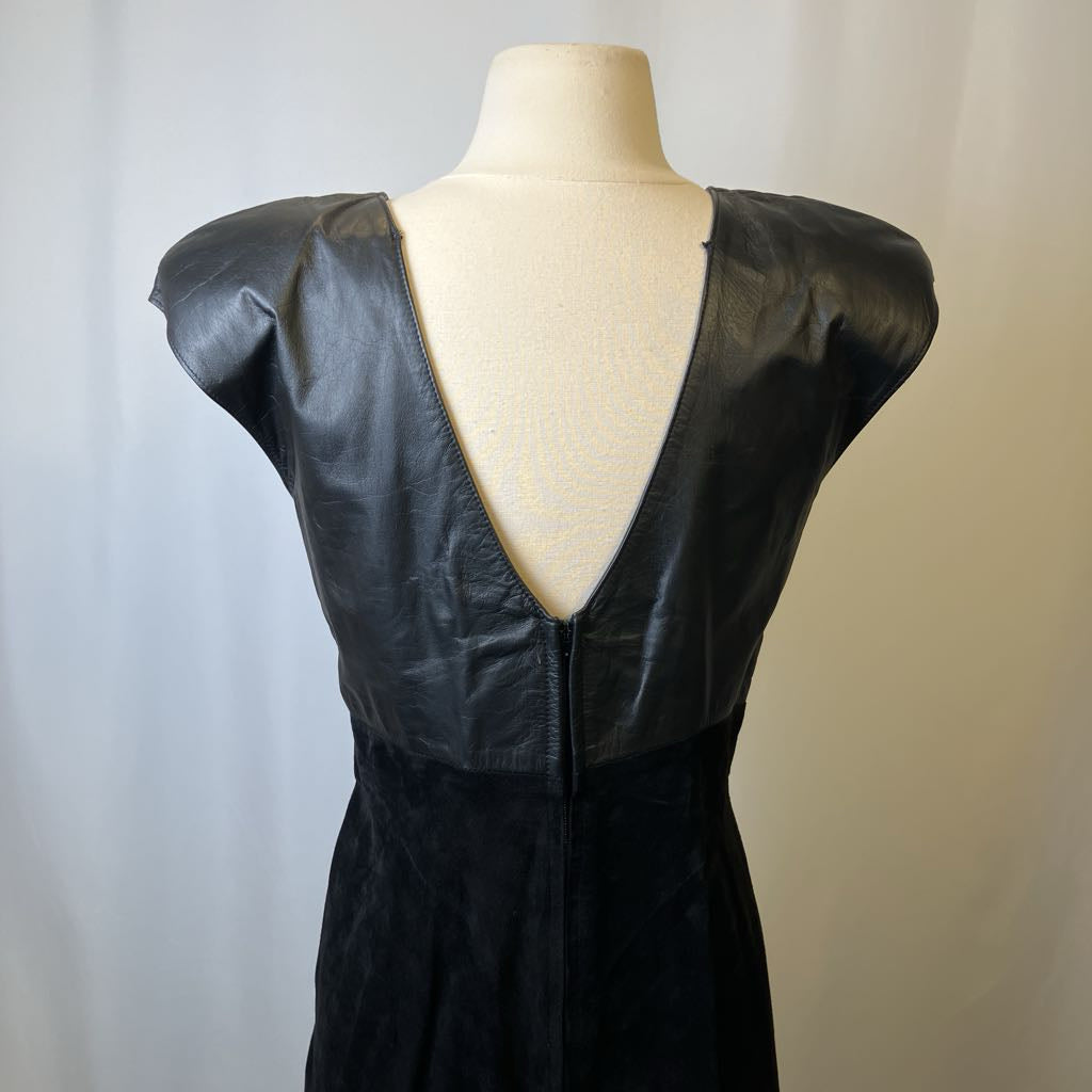 1980s Karen Okada for David Howard Leather & Suede Dress