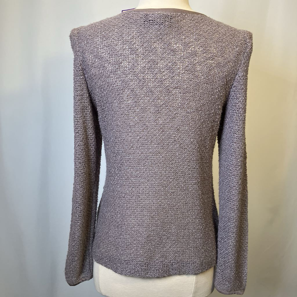 Gray textured sweater on a mannequin against a plain background
