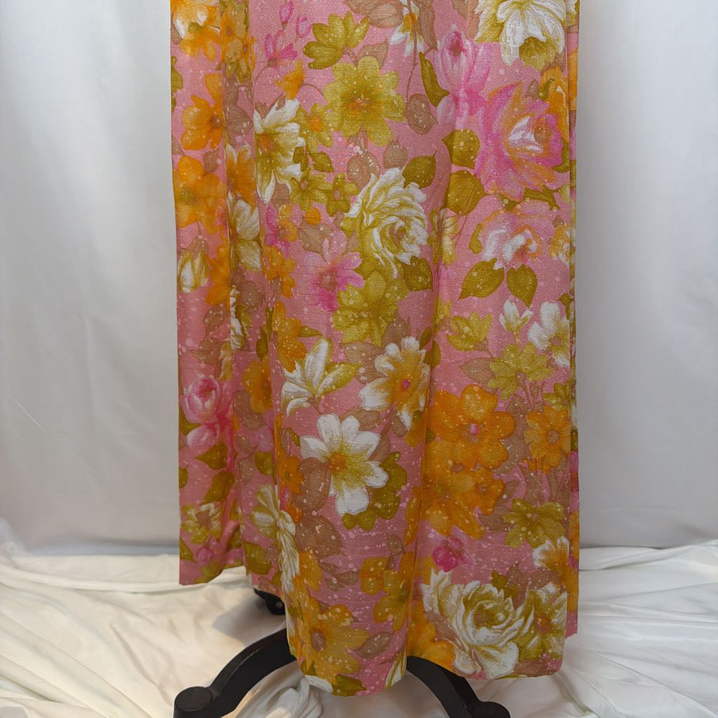 Floral curtain with pink, orange, and white flowers on a white background