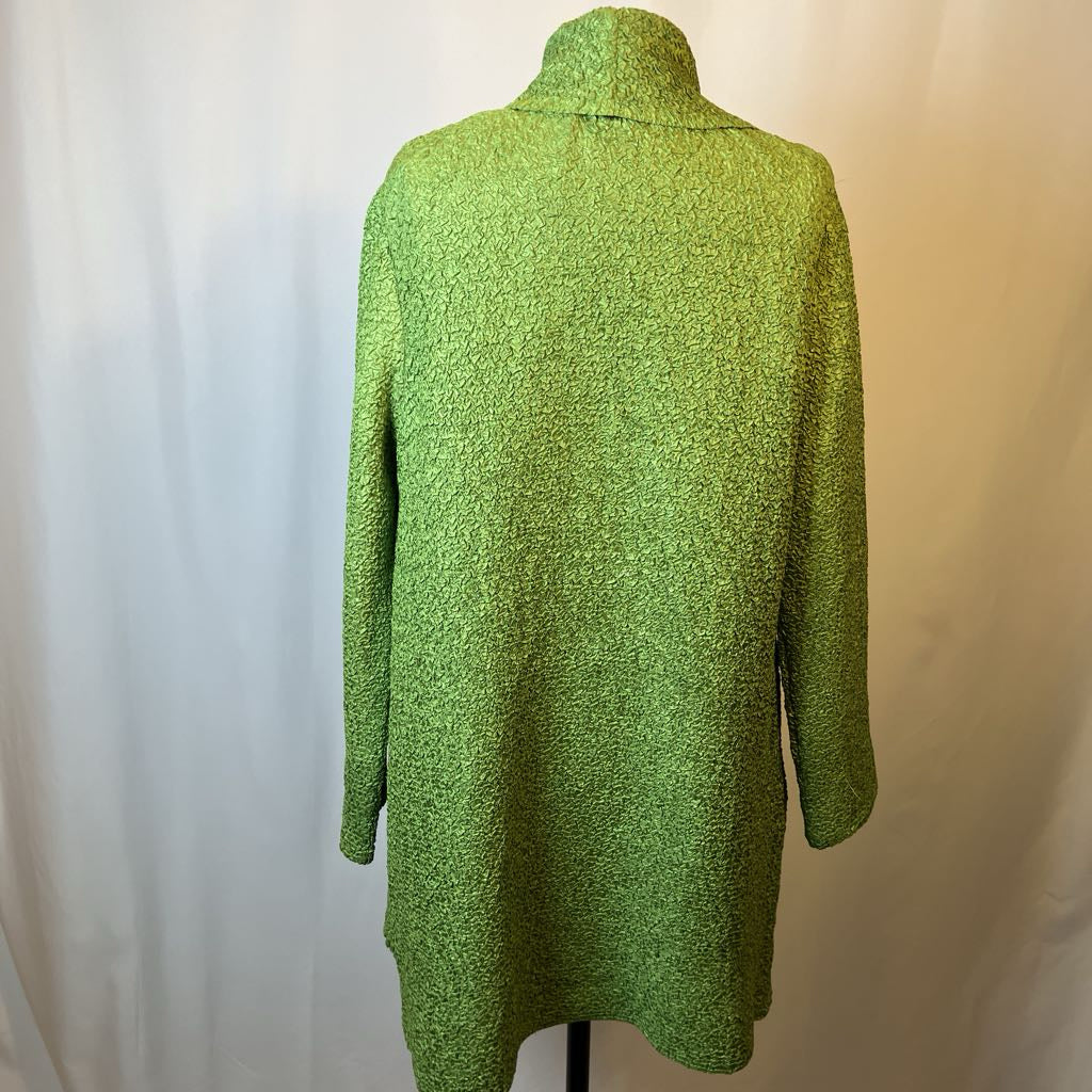Green textured cardigan on a mannequin against a plain background