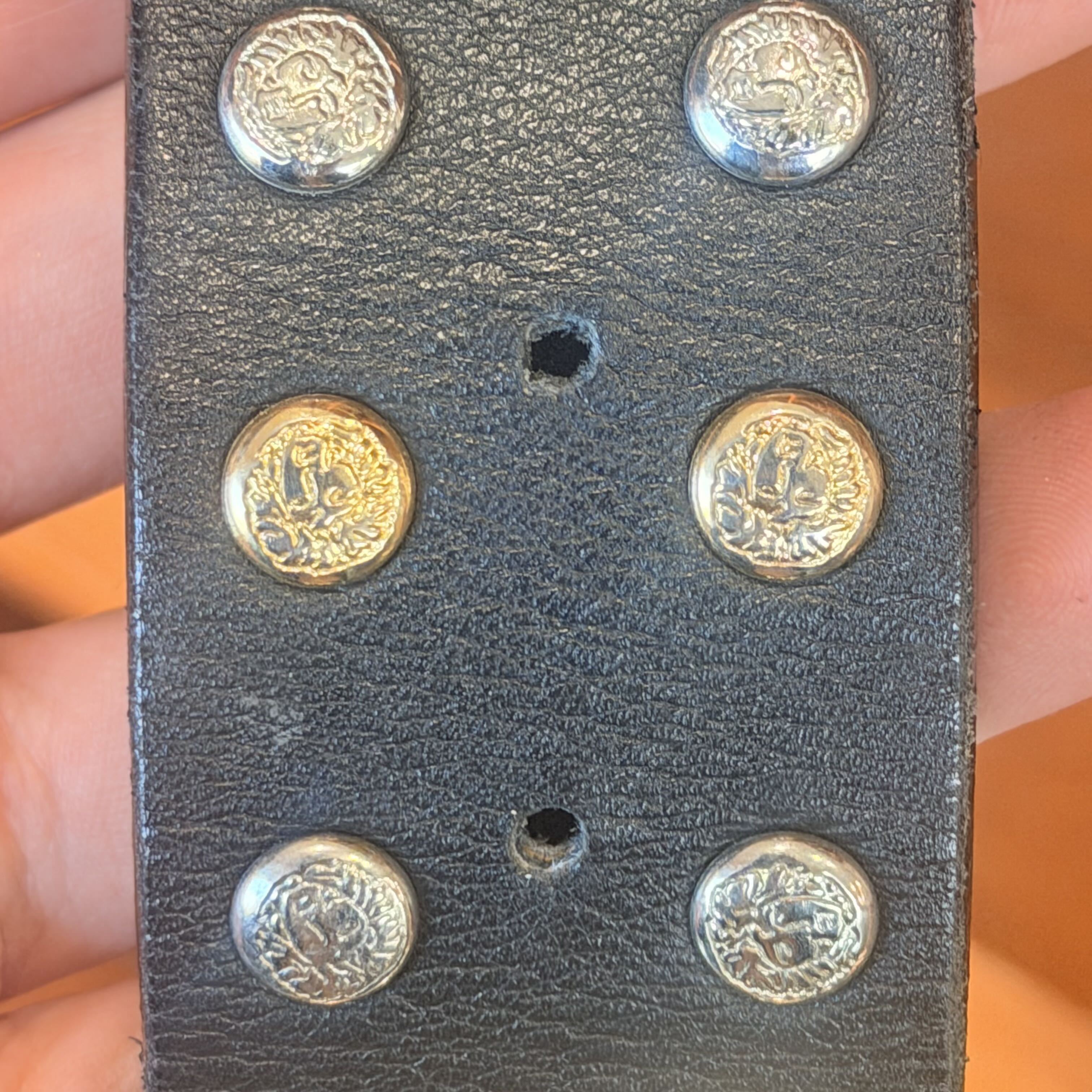 1990s Gianni Versace Big Medusa Gold & Silver Stud Leather Belt