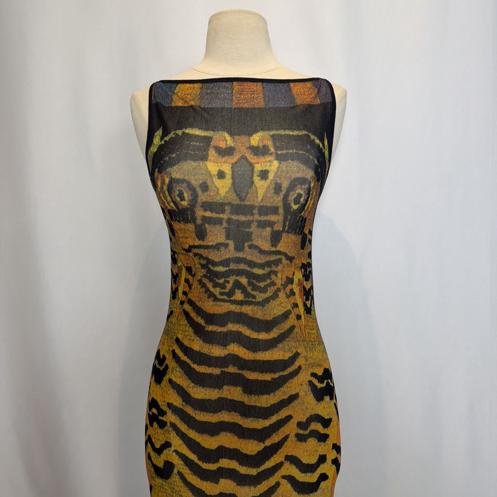 RARE Vintage 1998 Vivienne Tam Tibetan Tiger Print Mesh Maxi Dress