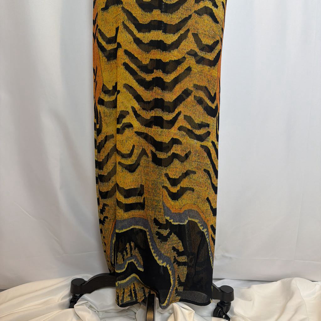RARE Vintage 1998 Vivienne Tam Tibetan Tiger Print Mesh Maxi Dress