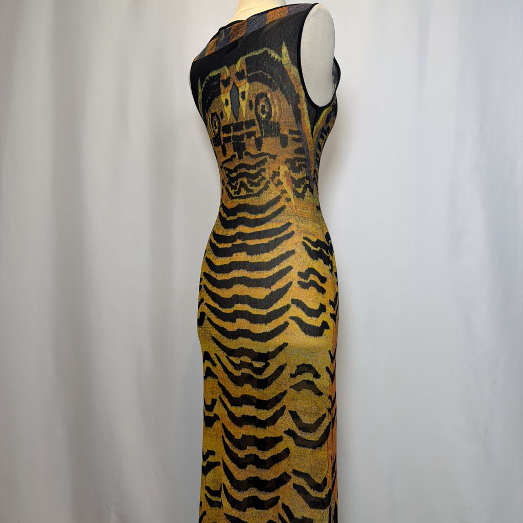 RARE Vintage 1998 Vivienne Tam Tibetan Tiger Print Mesh Maxi Dress