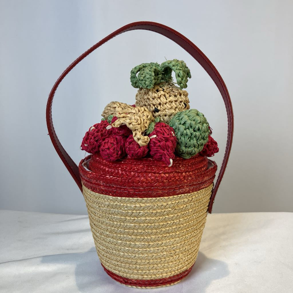 Vintage Lulu Guinness Bowl of Fruit Strawberry Straw Handbag