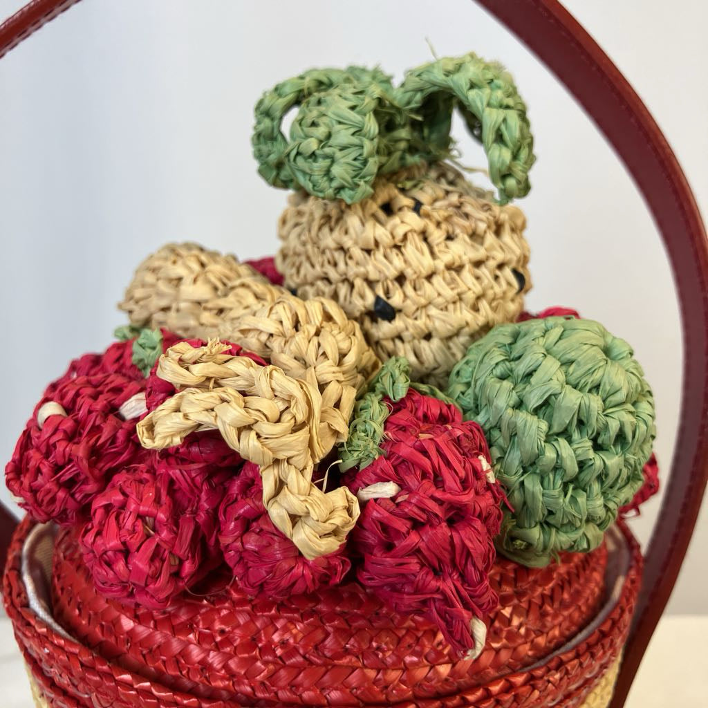 Vintage Lulu Guinness Bowl of Fruit Strawberry Straw Handbag