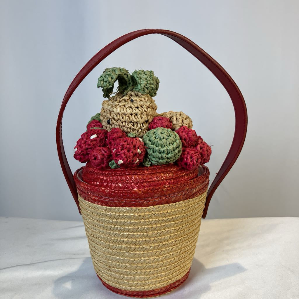 Vintage Lulu Guinness Bowl of Fruit Strawberry Straw Handbag