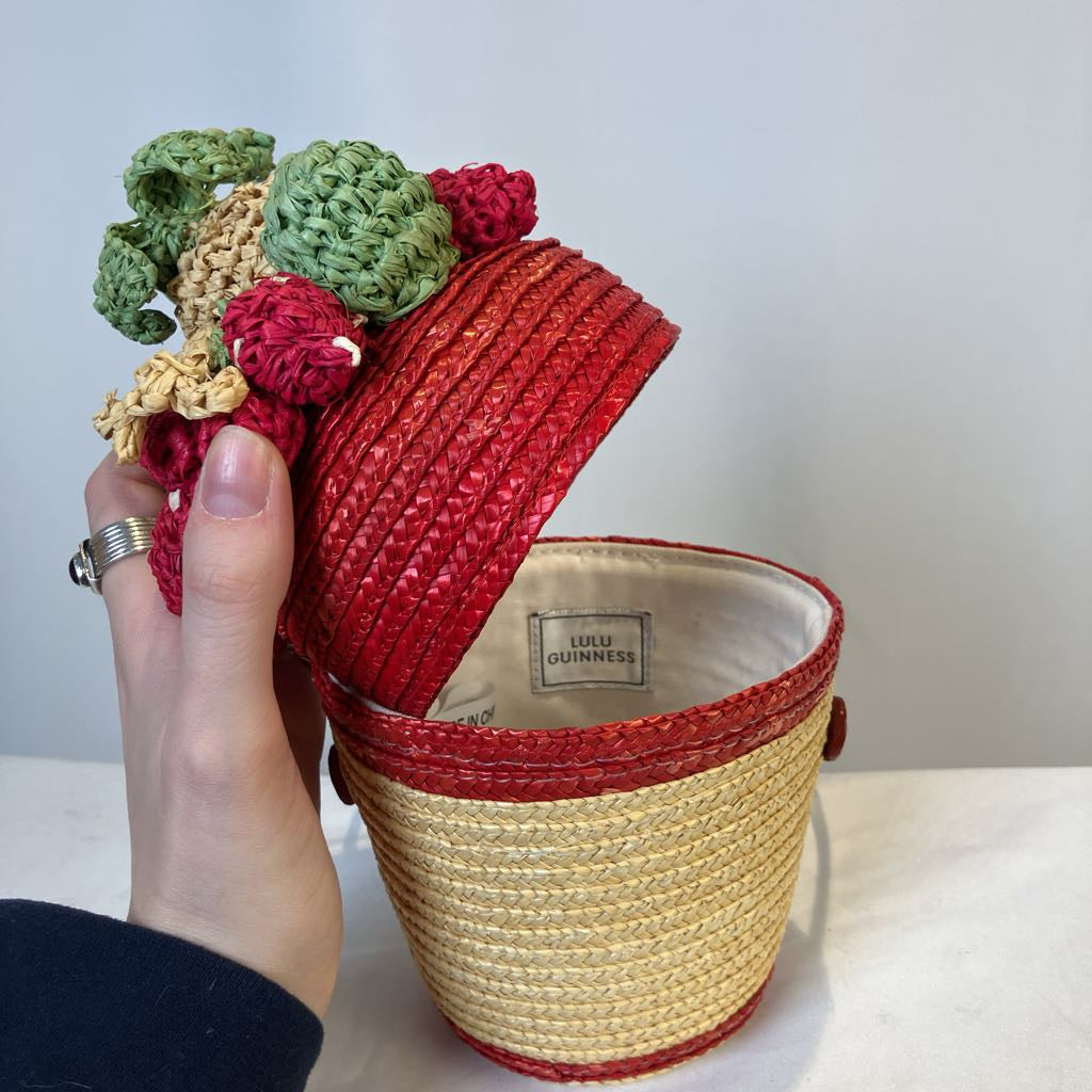 Vintage Lulu Guinness Bowl of Fruit Strawberry Straw Handbag