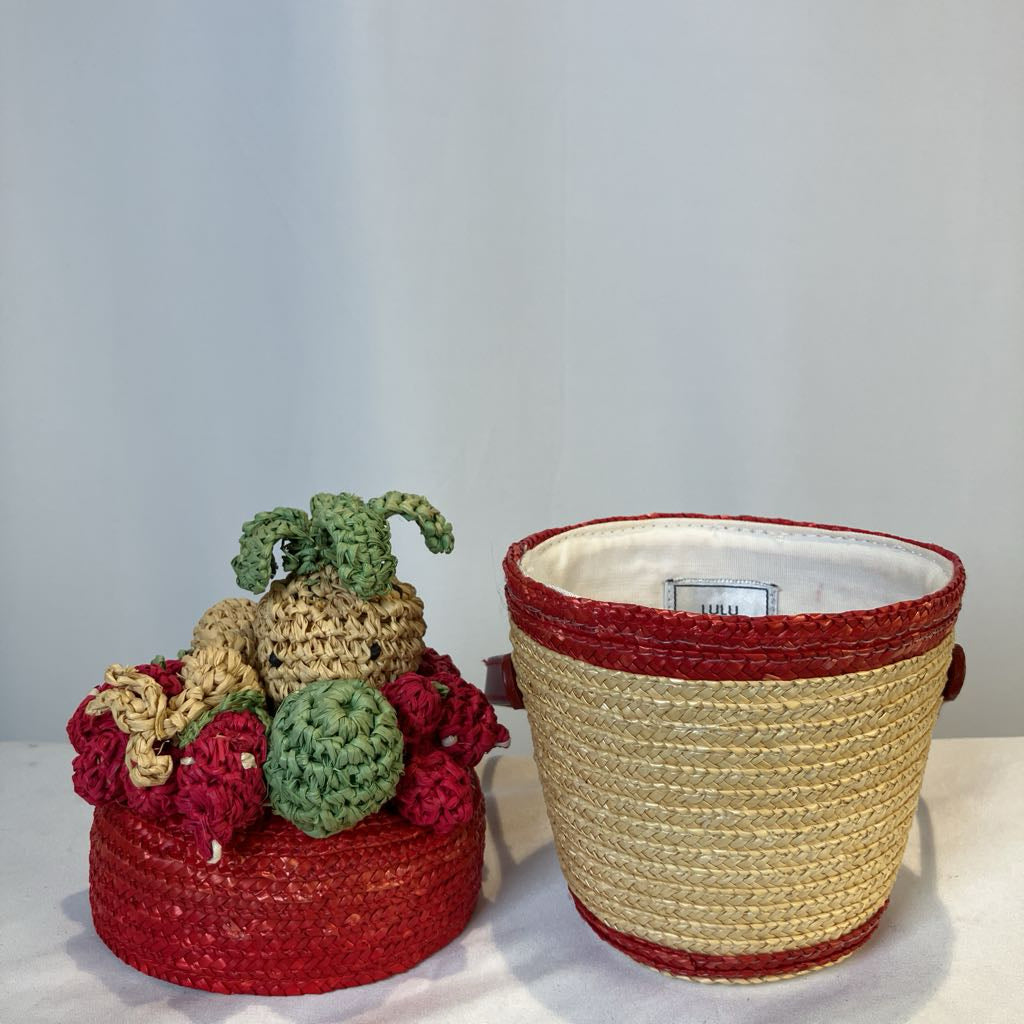 Vintage Lulu Guinness Bowl of Fruit Strawberry Straw Handbag
