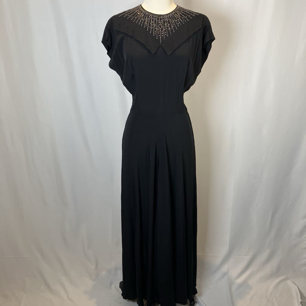 1940s DuBarry Beaded Black Maxi Evening