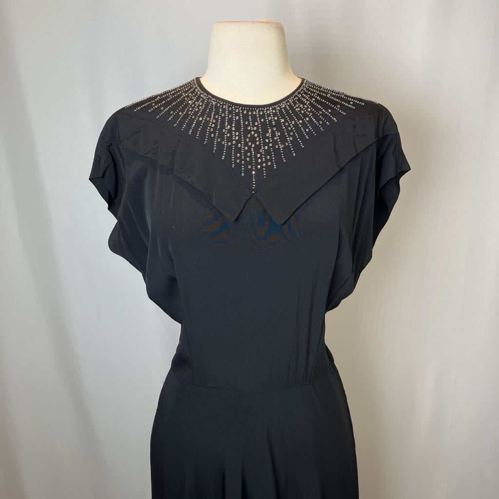 1940s DuBarry Beaded Black Maxi Evening