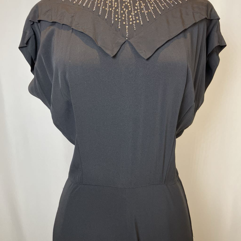 1940s DuBarry Beaded Black Maxi Evening