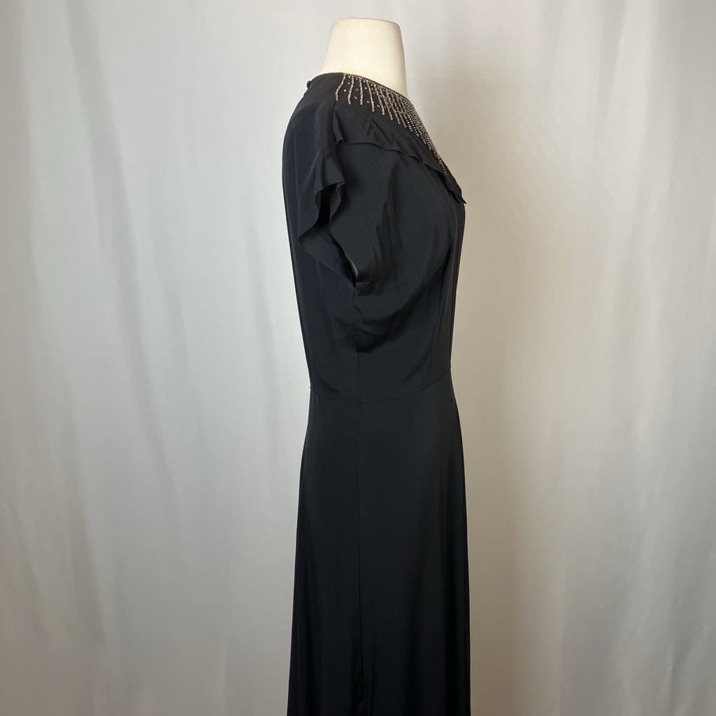 1940s DuBarry Beaded Black Maxi Evening
