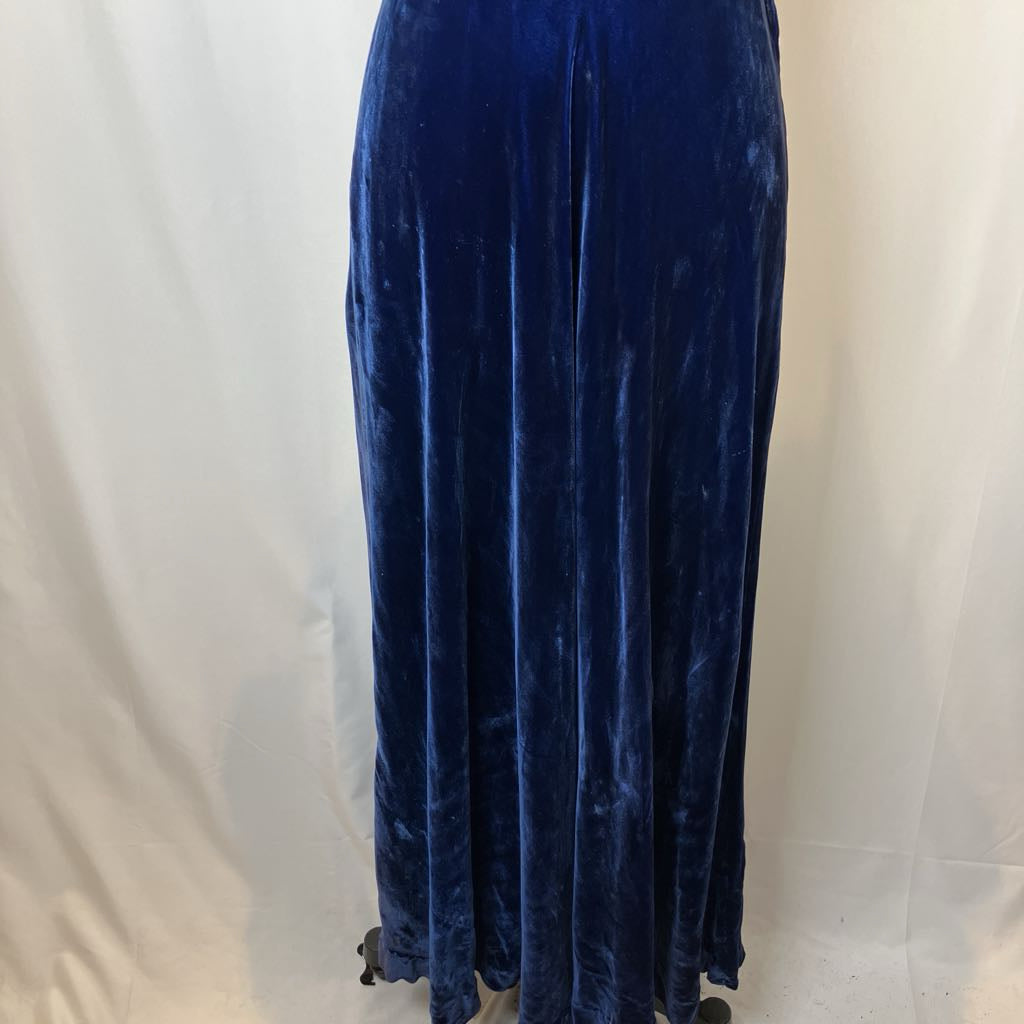 Navy blue velvet skirt on a white background