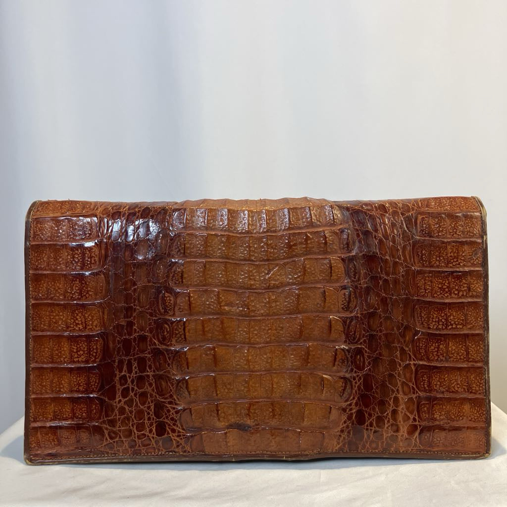 1950s Cognac Horn Back Alligator Skin Clutch