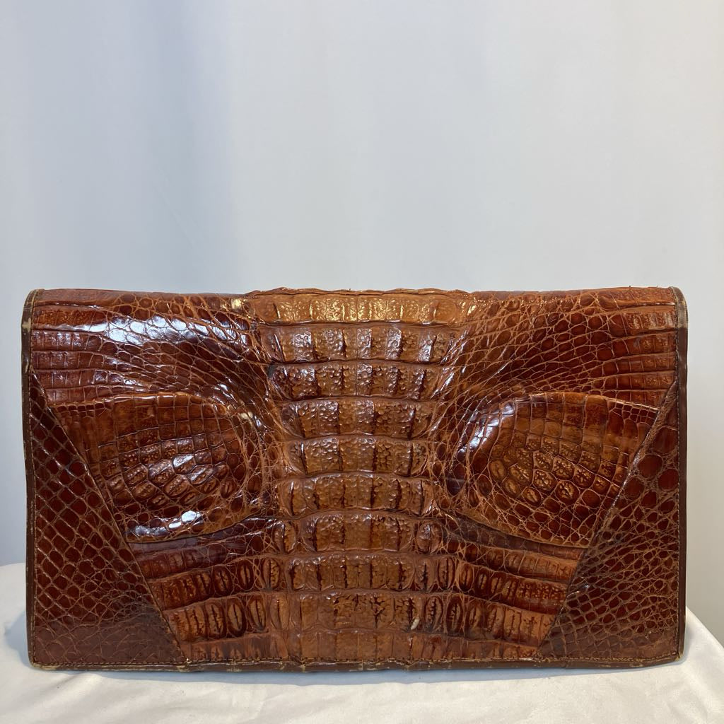 1950s Cognac Horn Back Alligator Skin Clutch