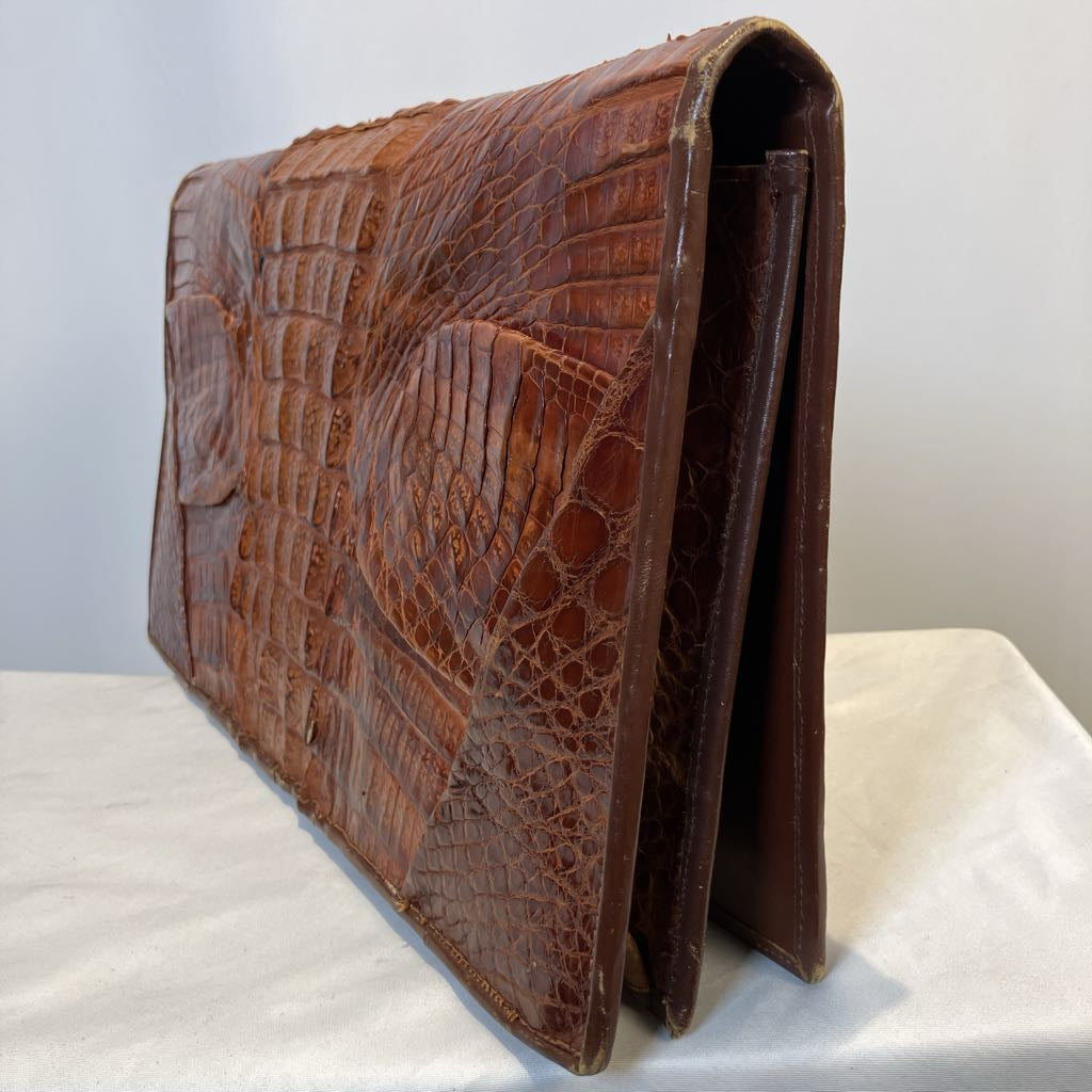 1950s Cognac Horn Back Alligator Skin Clutch