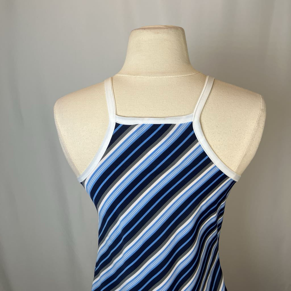 Striped tank top on a mannequin against a neutral background