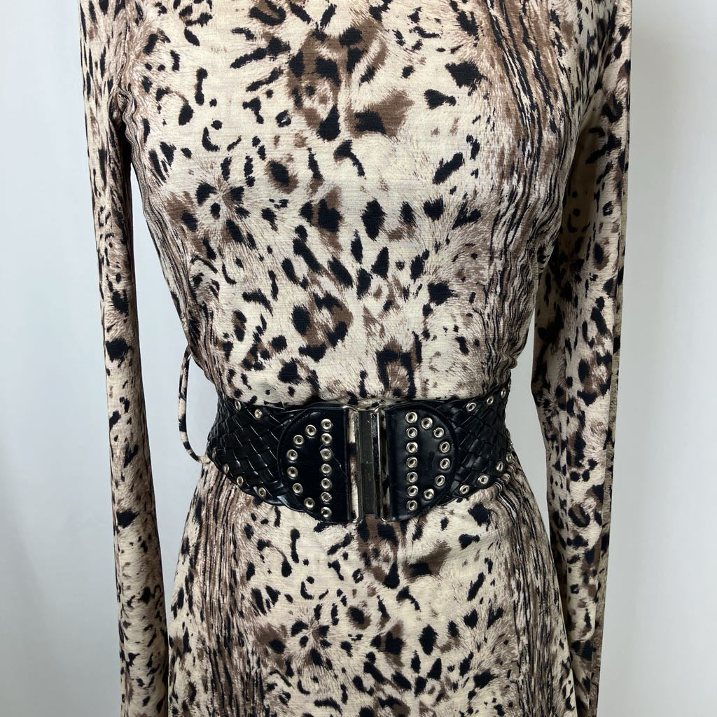 1990s Animal Print Mini w/ Wide Stud Belt & Kris Kross Back