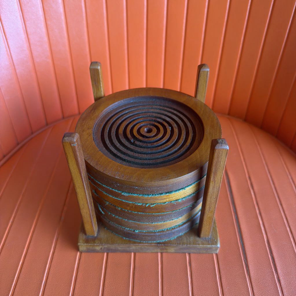 Wood Coasters Set in Caddy