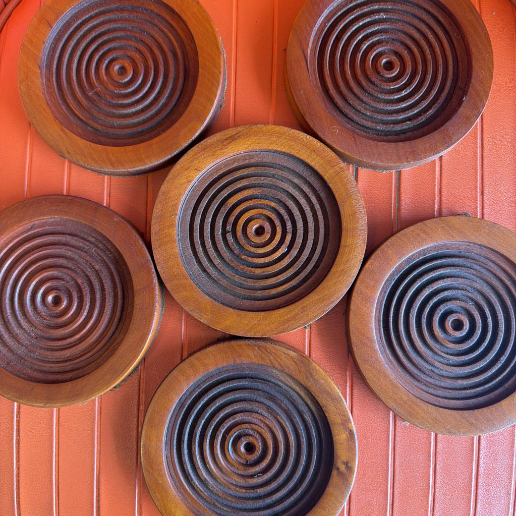 Wood Coasters Set in Caddy