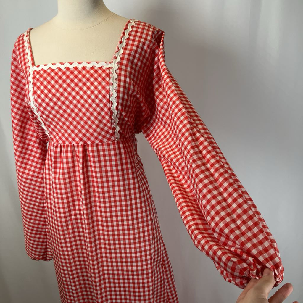 70s Handmade Gingham Check Maxi