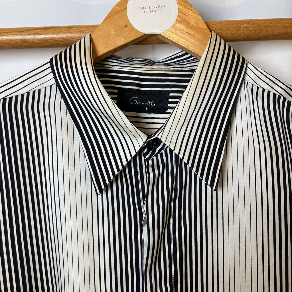 Black and white striped shirt on a hanger with 'The Lovely Closet' label.