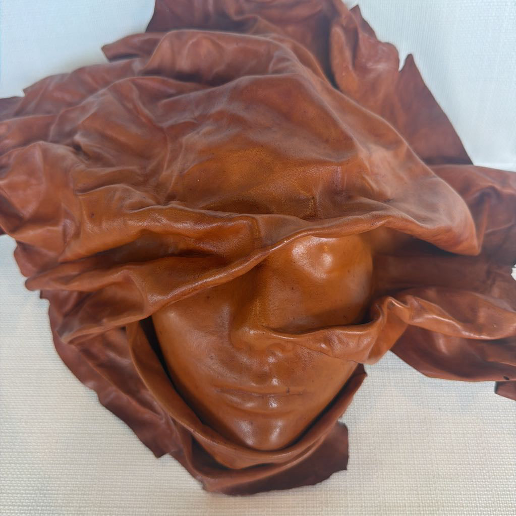 Brown leather texture on a white background