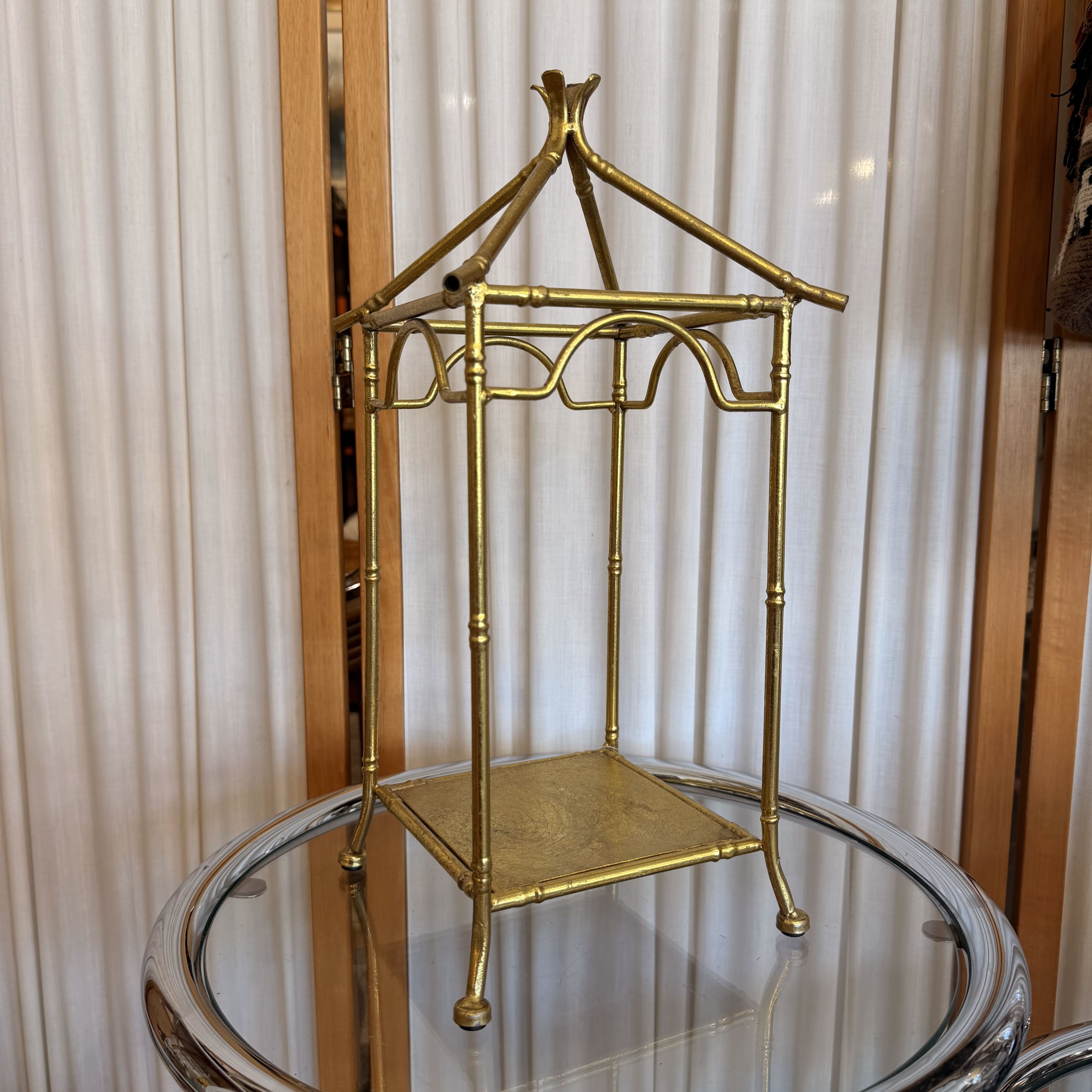 2000's Chinoiserie Gold Pagoda Candle Holder Large