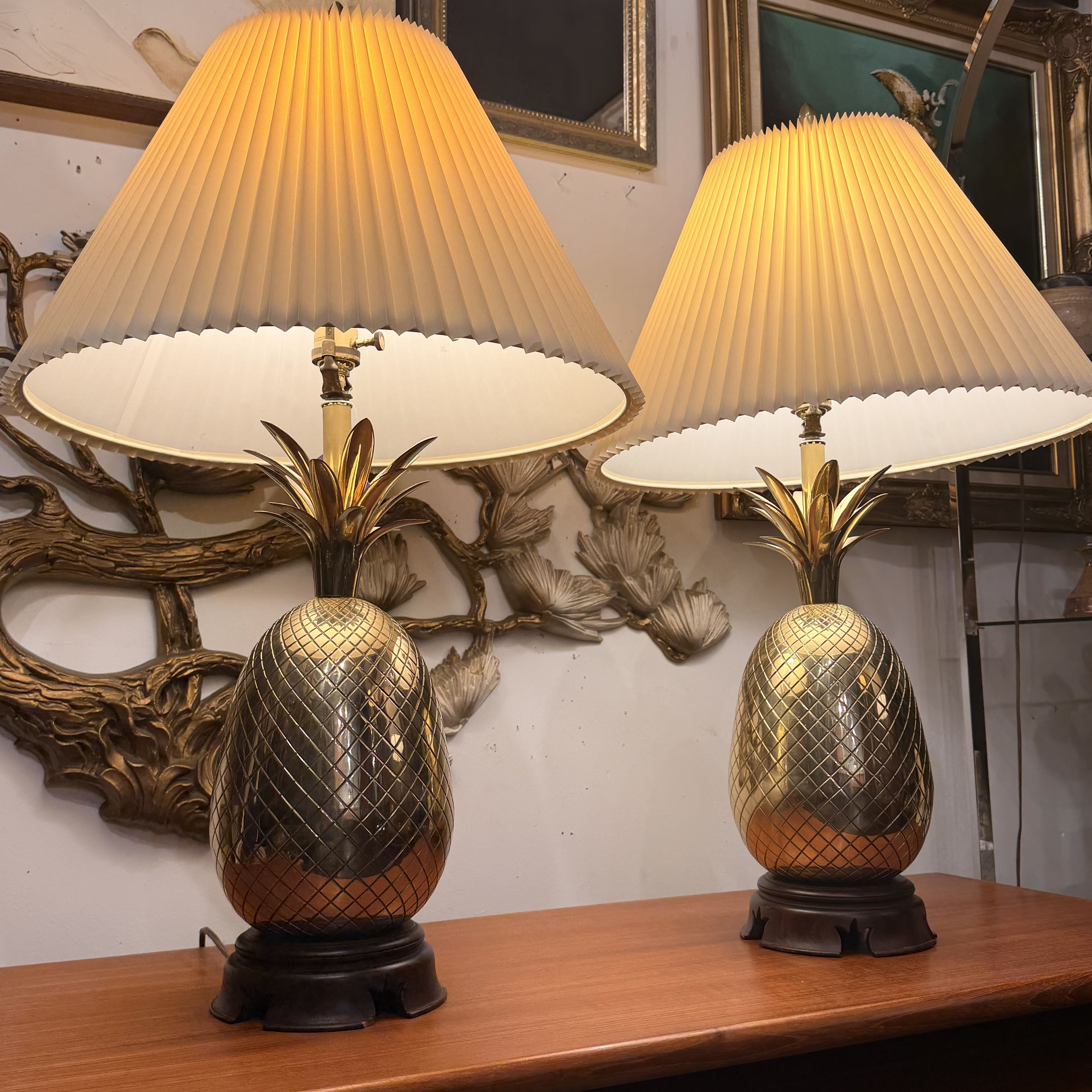 Mid Century Heyward House Brass Pineapple Lamp Set