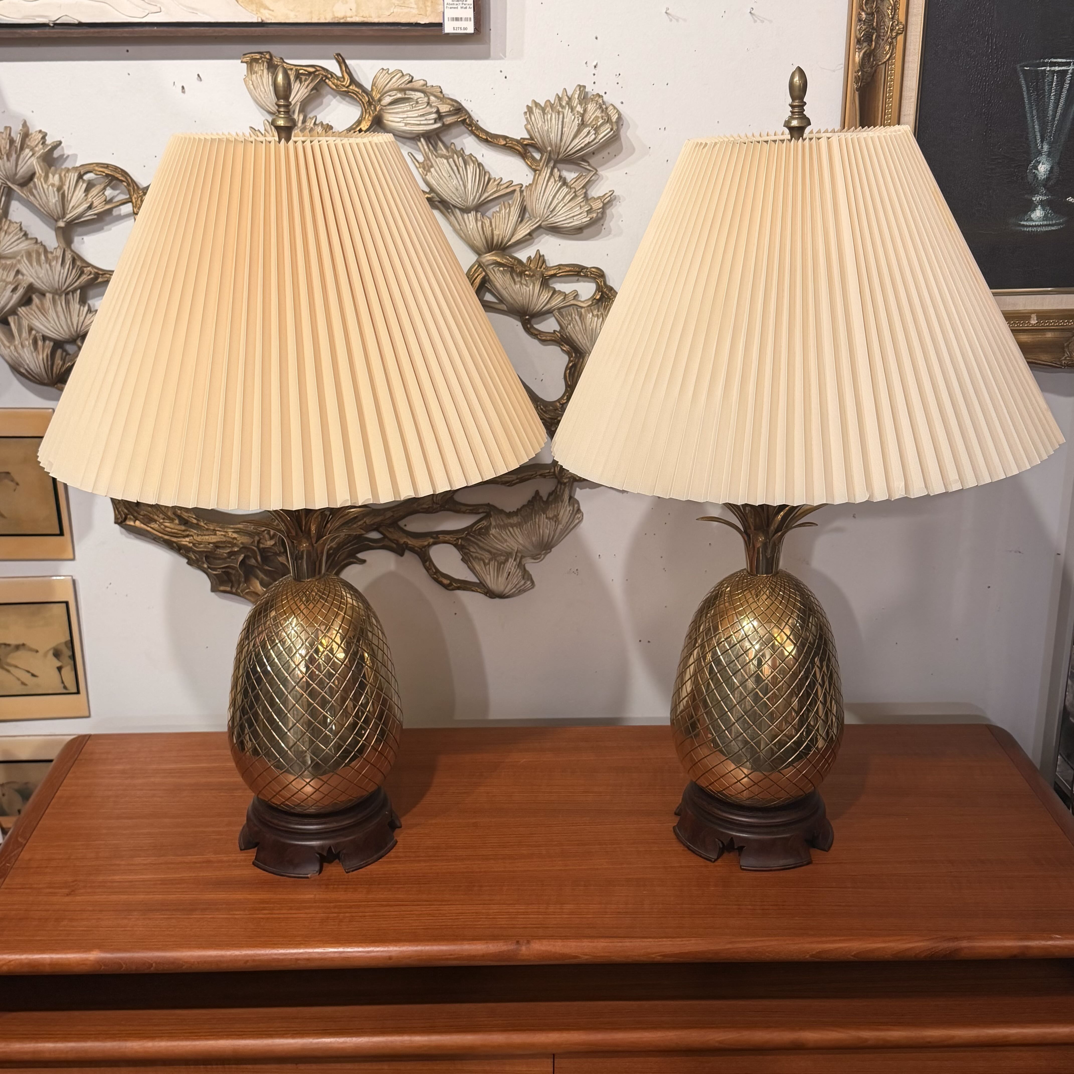Mid Century Heyward House Brass Pineapple Lamp Set