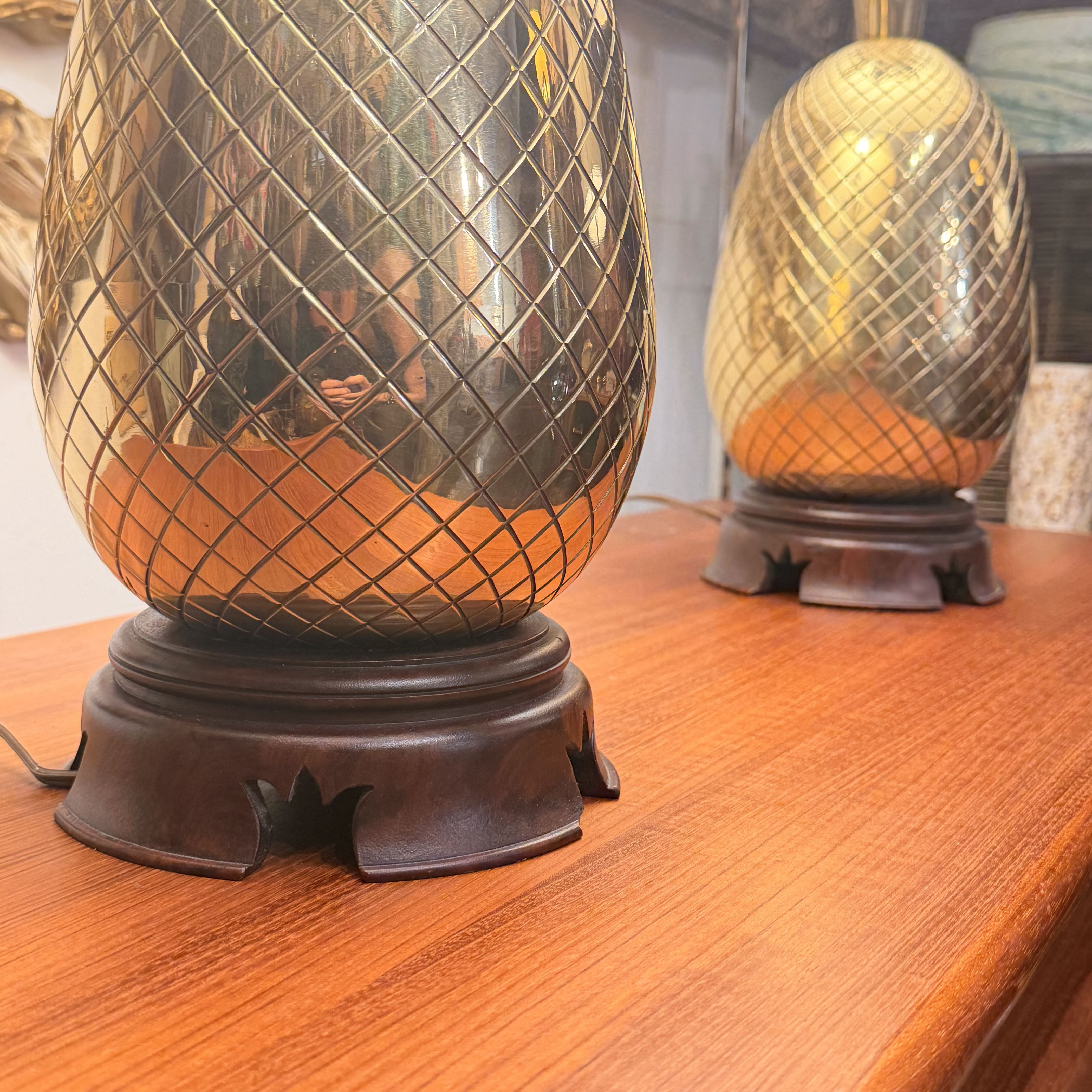Mid Century Heyward House Brass Pineapple Lamp Set