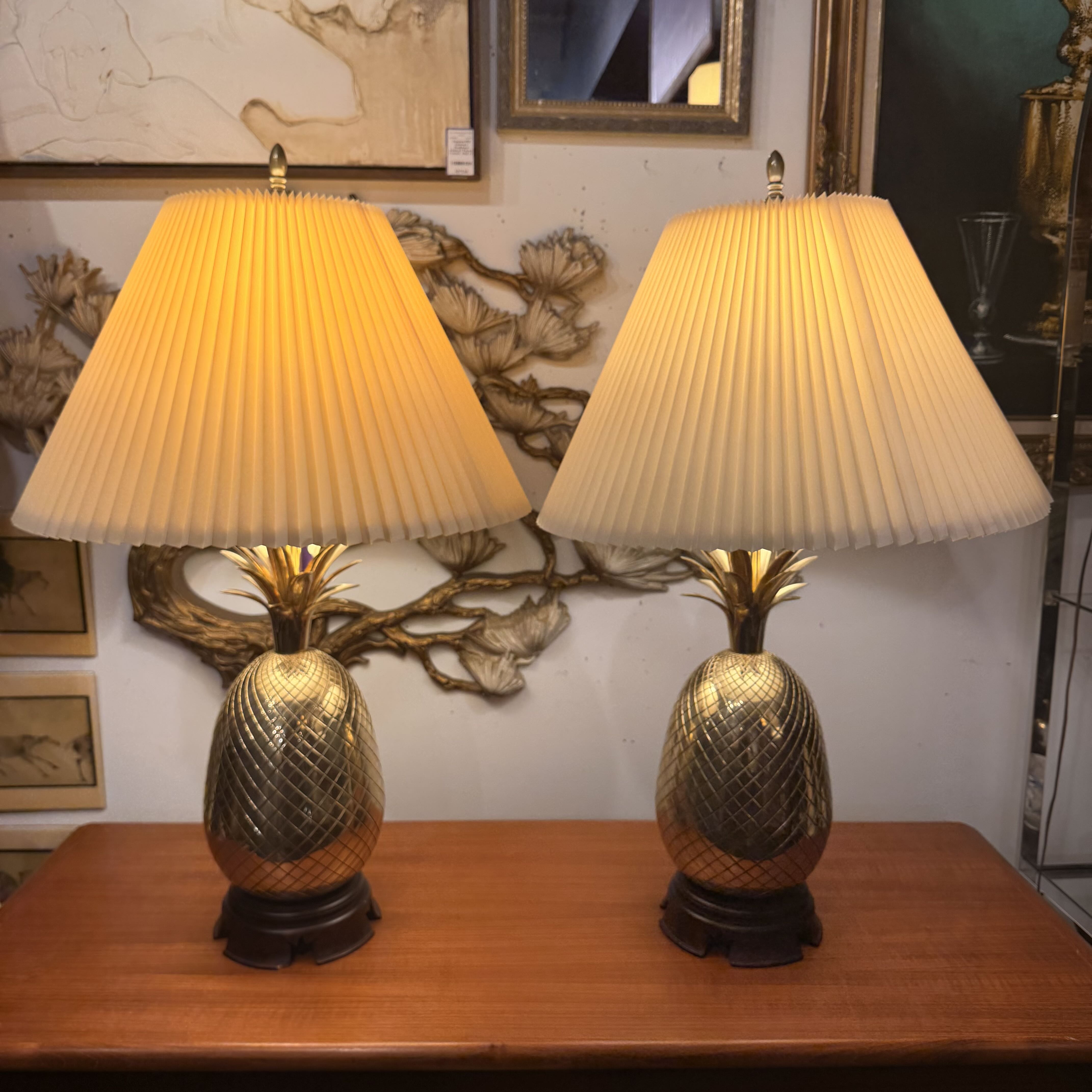 Mid Century Heyward House Brass Pineapple Lamp Set