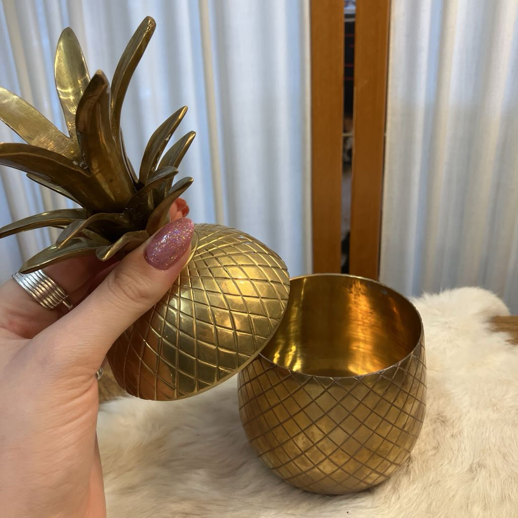 Vintage Small Brass Pineapple Container