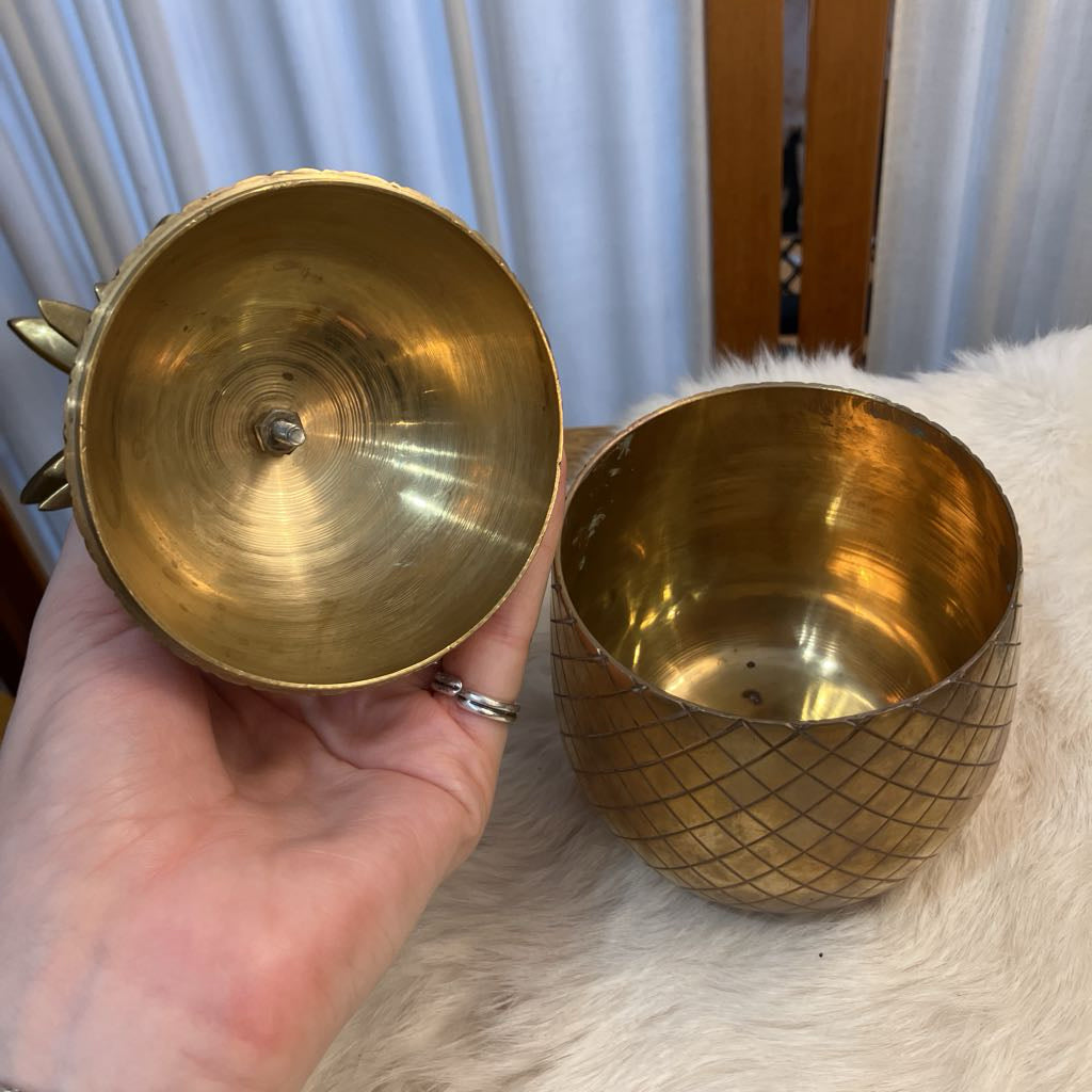 Vintage Small Brass Pineapple Container
