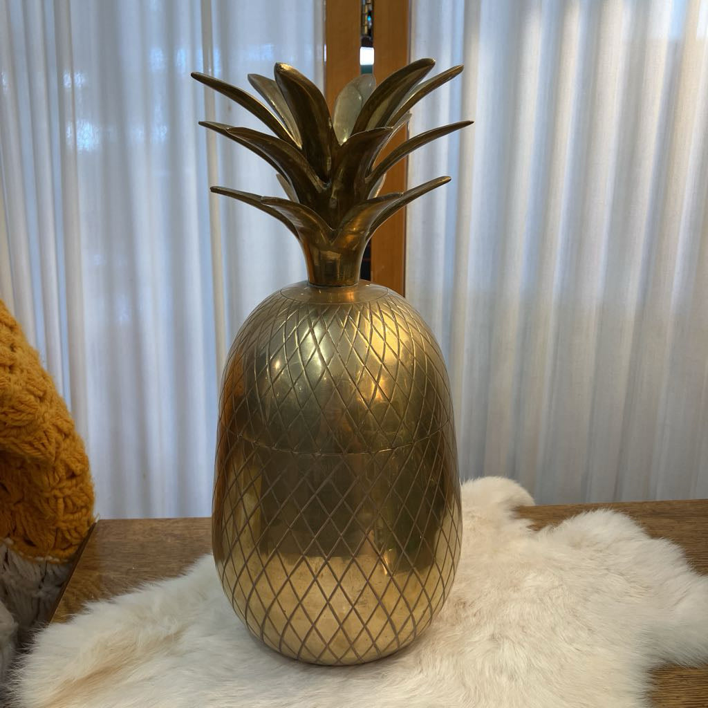 Vintage Large Brass Pineapple Container