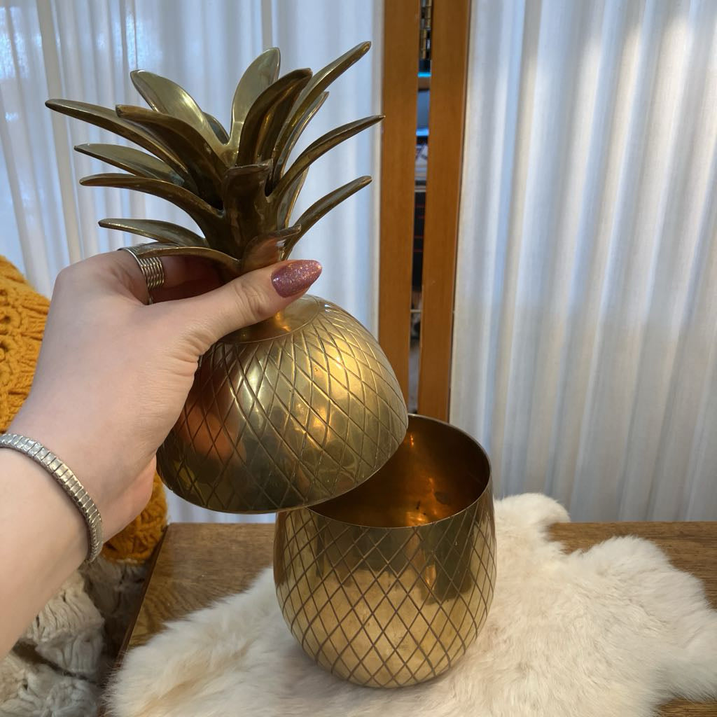 Vintage Large Brass Pineapple Container