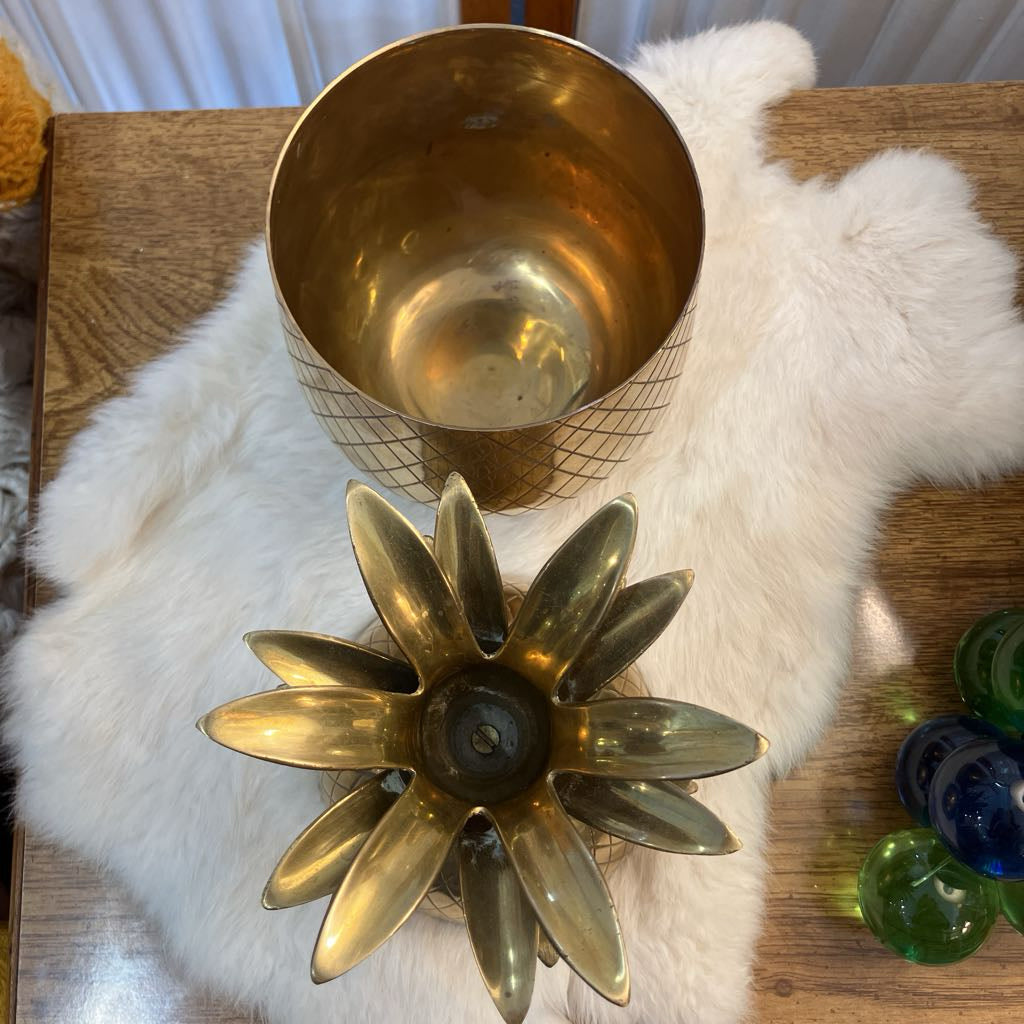 Vintage Large Brass Pineapple Container
