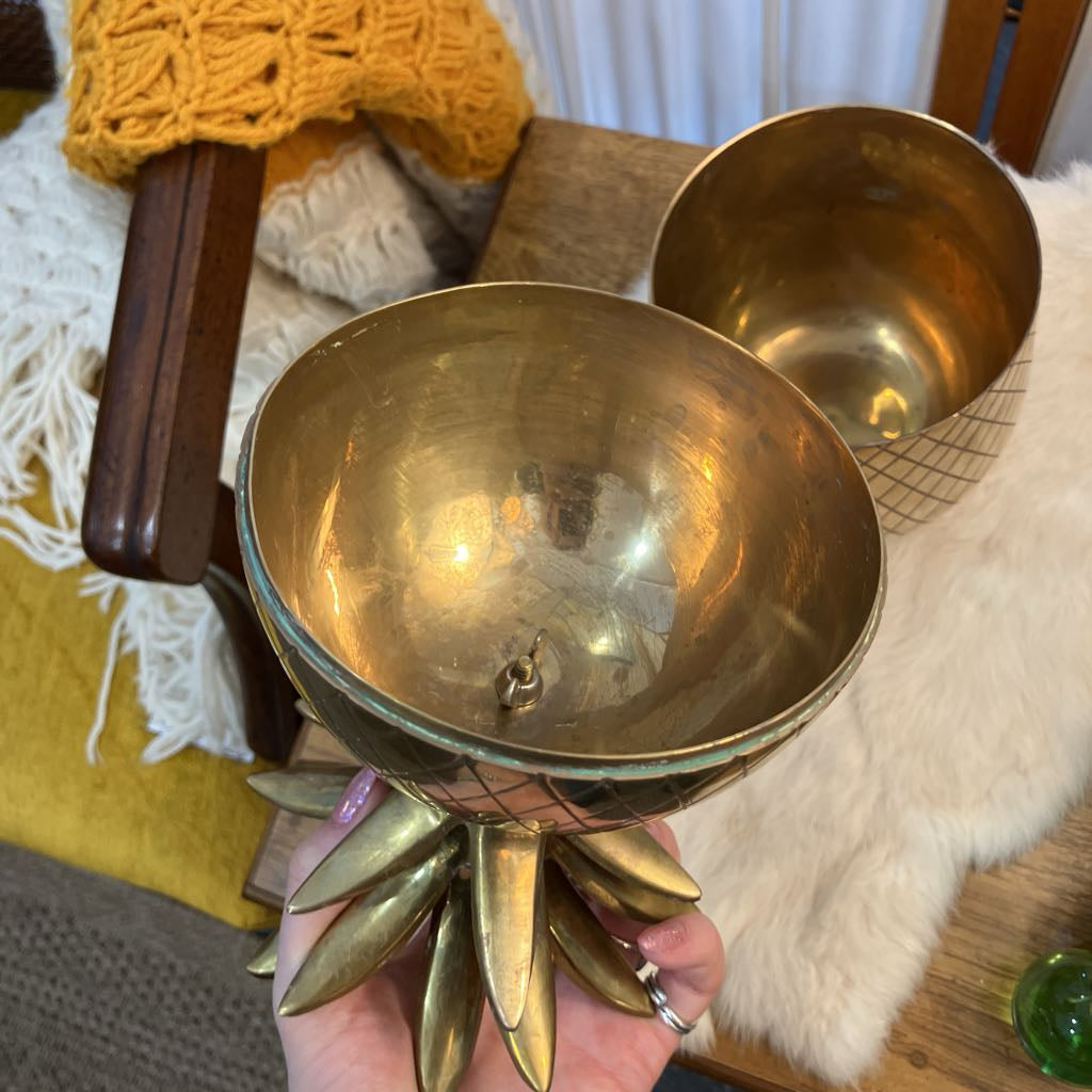 Vintage Large Brass Pineapple Container