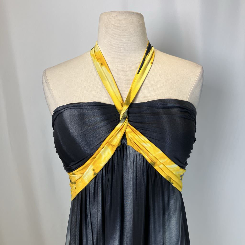 close up of the halter design and the dress on simple white background