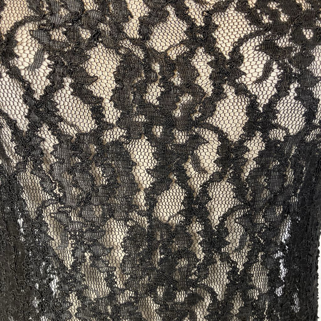 Close-up of black lace fabric with intricate patterns