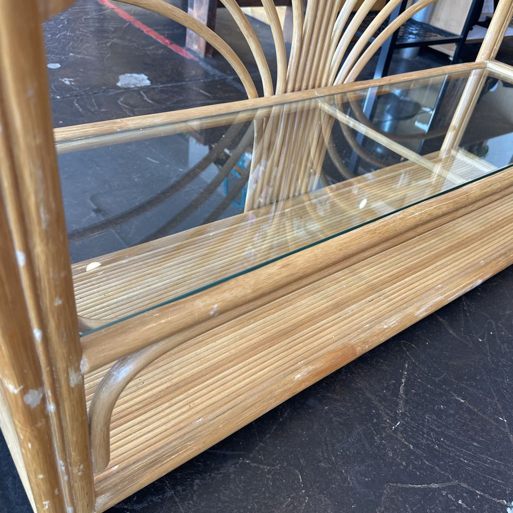 Mid Century Palm Beach Regency Bamboo & Rattan Starburst Console Table