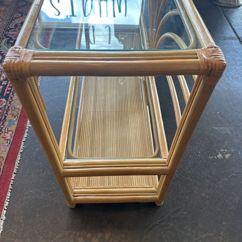 Mid Century Palm Beach Regency Bamboo & Rattan Starburst Console Table