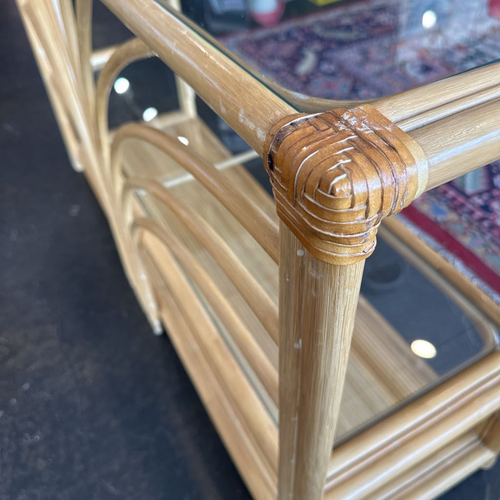 Mid Century Palm Beach Regency Bamboo & Rattan Starburst Console Table