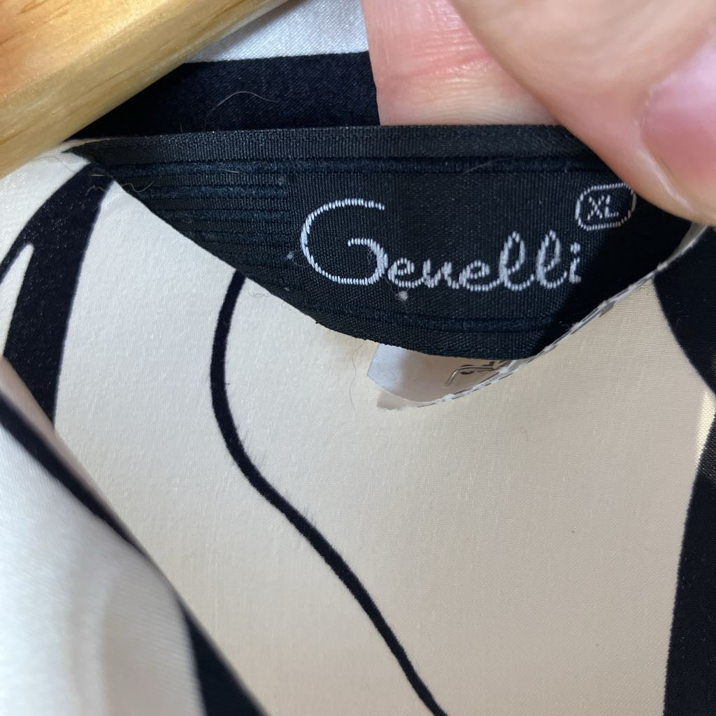 1990s Genelli White Black Silk Long Sleeve Button Up Shirt
