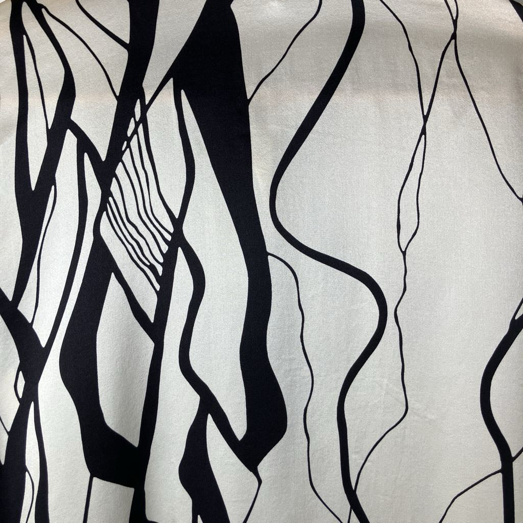 1990s Genelli White Black Silk Long Sleeve Button Up Shirt
